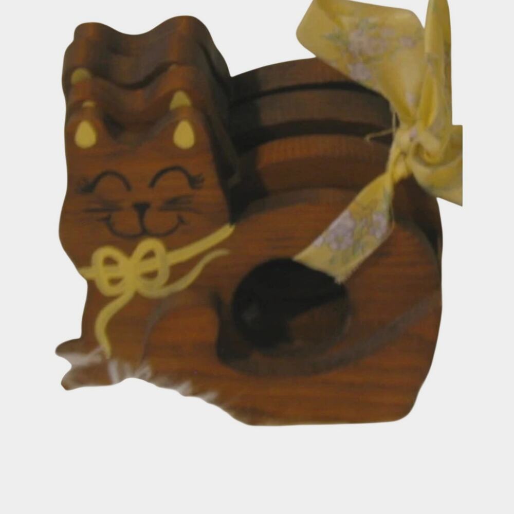 Set of 4 Cat wood cutout napkin rings